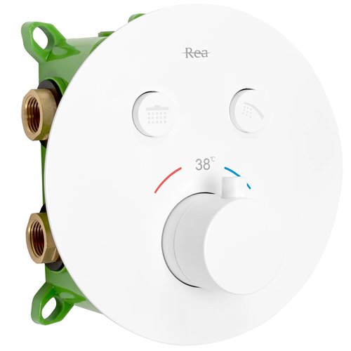 Biały zestaw prysznicowy podtynkowy z termostatem Lungo Miller Rea