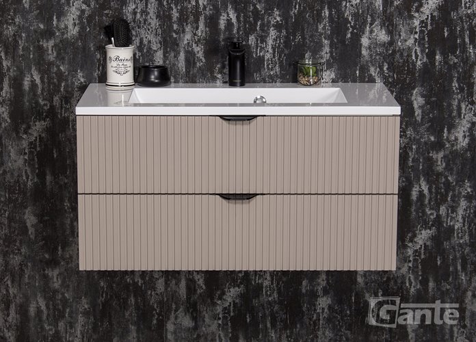 Szafka łazienkowa z lamelami wisząca z umywalką 80 cm 39/2 Victa Lamello kolor fume mat