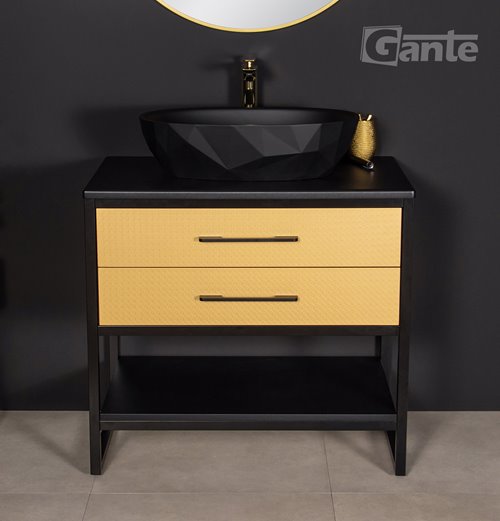 Szafka stojąca z czarną umywalką kolor czarno złoty loft 80 cm seria New York