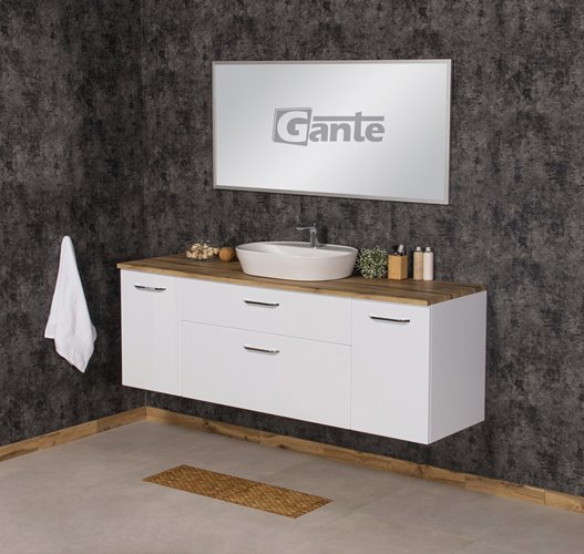 Szafka łazienkowa wisząca z umywalką nablatową i koszem 160 cm SETTO MODULO kolor biały połysk