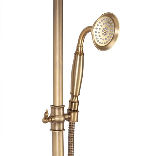 Złoty szczotkowany zestaw prysznicowy z wylewką retro Bergamo Rea