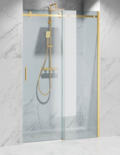 Drzwi prysznicowe rozsuwane prawe/lewe do wnęki 162-171 cm szkło 8mm przeźroczyste profile złoty mat Swiss Liniger