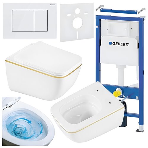 Zestaw podtynkowy stelaż GEBERIT DUOFIX + miska YUZU-WH-GL-TR-03 + przycisk DELTA 30 biały