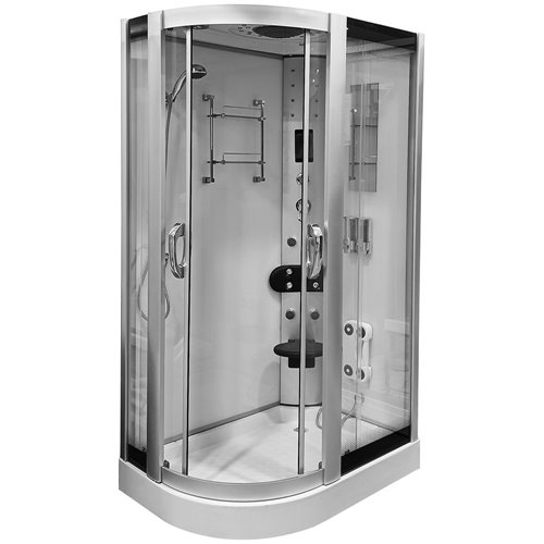 Biała kabina prysznicowa z hydromasażem na niskim brodziku 120x85 lewa MO-09914LB