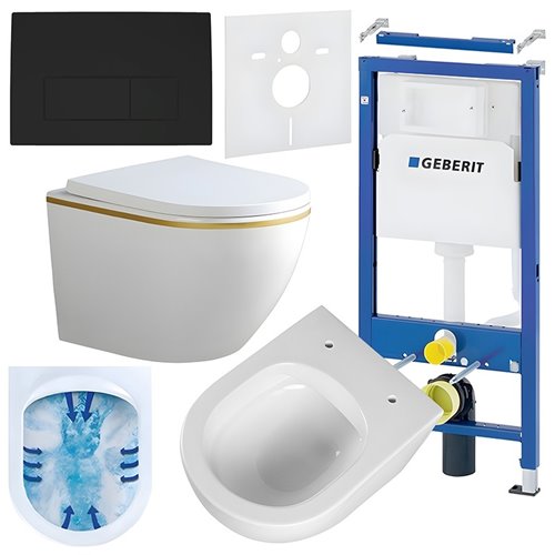 Zestaw podtynkowy stelaż GEBERIT DUOFIX + miska PEAK-WH-GL-RIM-02 + przycisk DELTA 50 czarny mat