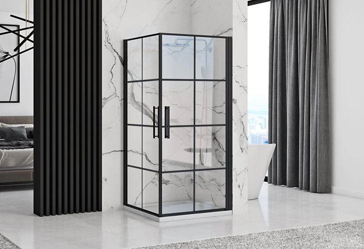 Kabina prysznicowa 90x90, czarne profile i szprosy Rubik Rea