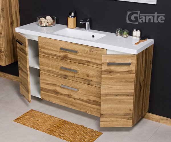 Szafka wisząca z umywalką kolor dąb naturalny 140 cm 140/39/C3 seria Fokus NE