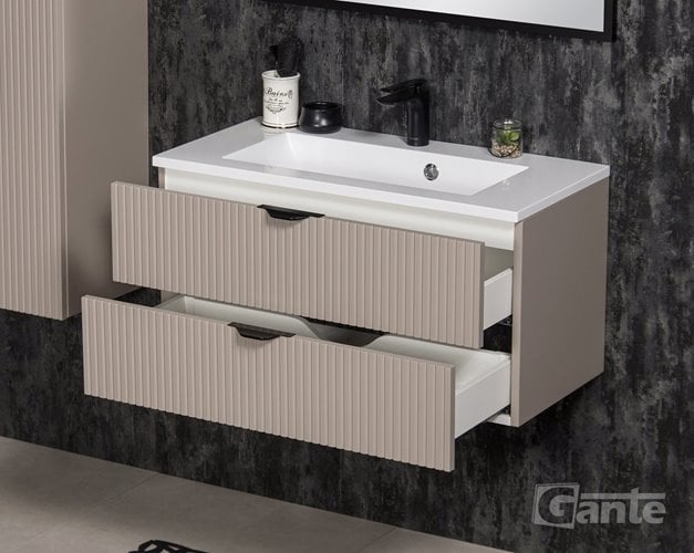 Szafka łazienkowa z lamelami wisząca z umywalką 80 cm 39/2 Victa Lamello kolor fume mat