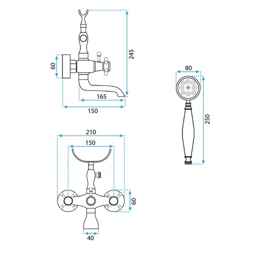 Złota szczotkowana bateria wannowa retro Rustico Rea