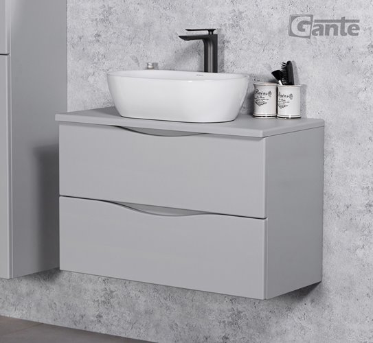 Szafka łazienkowa wisząca ONDA 80 cm szara z białą umywalką Gante