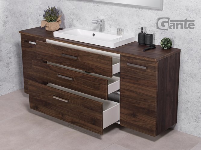 Szafka łazienkowa wisząca z umywalką nablatową 180 cm 39/3 Fokus kolor orzech