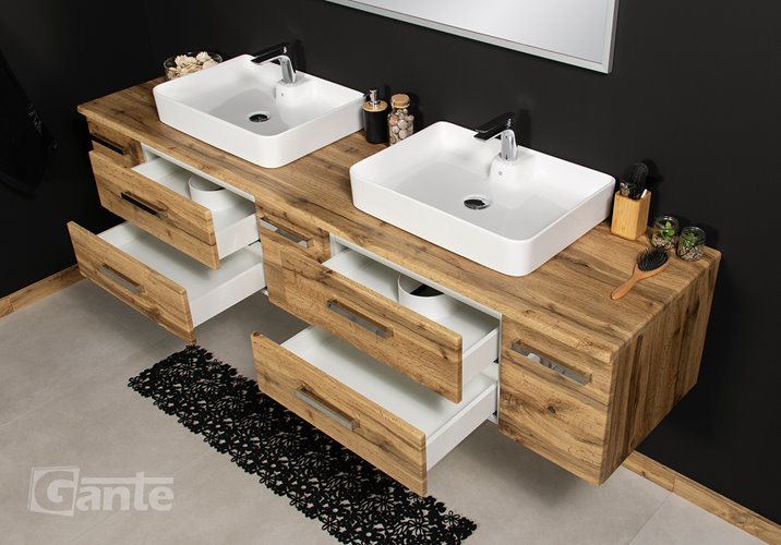 Szafka wisząca z umywalką 210 z dwiema umywalkami C2 seria Fokus NE