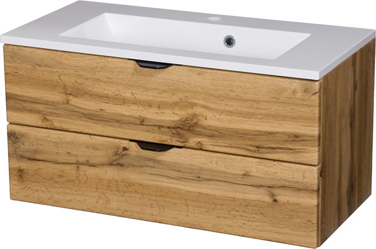 Szafka łazienkowa z umywalką wisząca dąb naturalny 80 cm Victa Gante