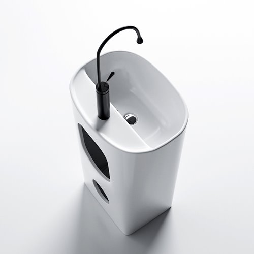 Umywalka wolnostojąca ceramiczna owalna biała 49x37x83 cm CLARO-WH-490