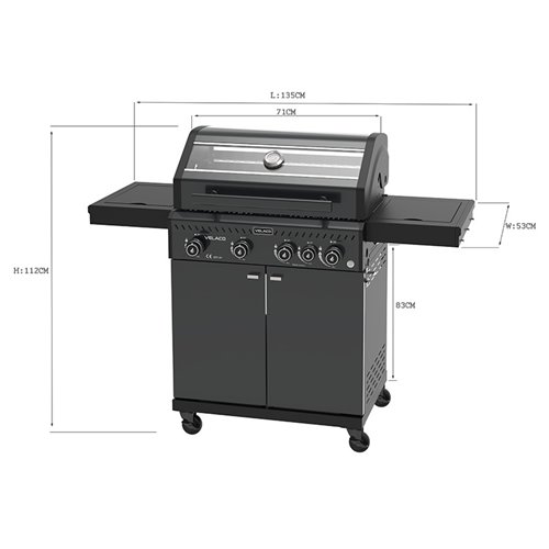 Grill gazowy ZEUS-C kolor czarny ruszt żeliwny moc 14,5 kW + pokrowiec + palnik boczny + LED