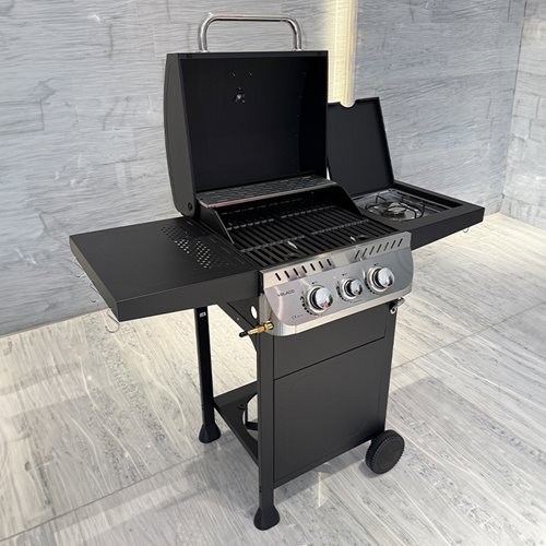 Grill gazowy APOLLO-A kolor czarny ruszt żeliwny moc 8,5 kW + pokrowiec + palnik boczny