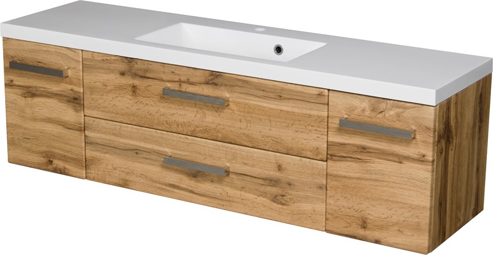 Szafka wisząca z umywalką kolor dąb naturalny 140 cm seria Fokus NE