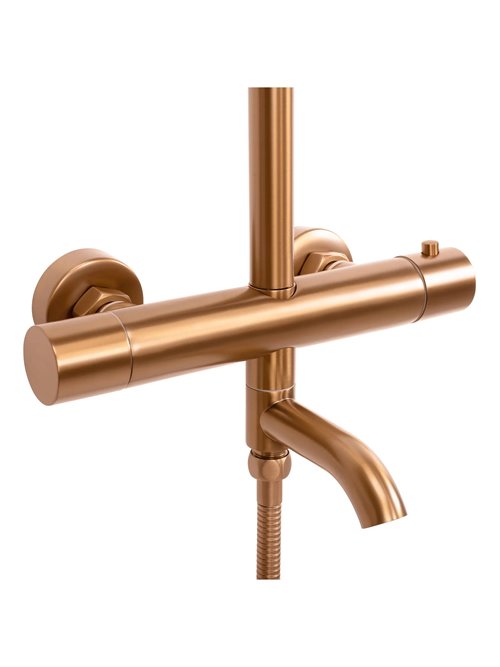 Zestaw prysznicowy natynkowy miedź szczotkowana termostat Lungo Rea