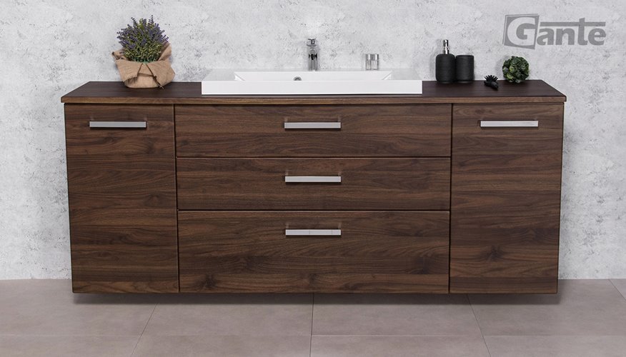 Szafka łazienkowa wisząca z umywalką nablatową 180 cm 39/3 Fokus kolor orzech