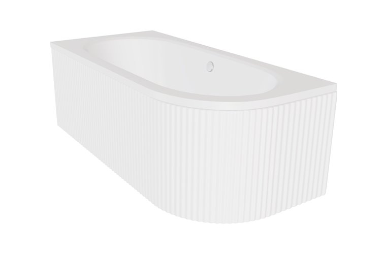 Biała ryflowana wanna asymetryczna akrylowa z obudową Avita Besco 180 cm Lewa