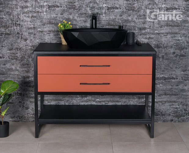 Szafka stojąca z czarną umywalką kolor ceglasty loft 100 cm seria New York
