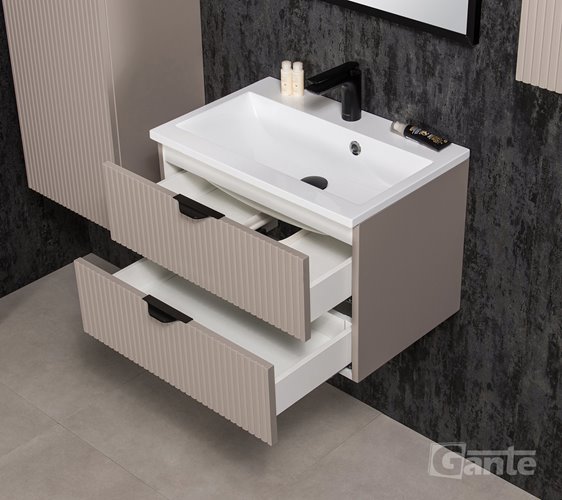 Szafka łazienkowa z lamelami wisząca z umywalką 60 cm 39/2 Victa Lamello kolor fume mat