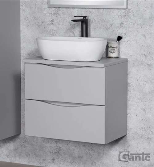 Szafka łazienkowa wisząca ONDA 60 cm szara z białą umywalką Gante