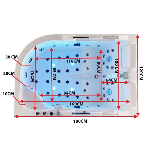 Wanna z hydromasażem asymetryczna Venezia 761 L 180x120