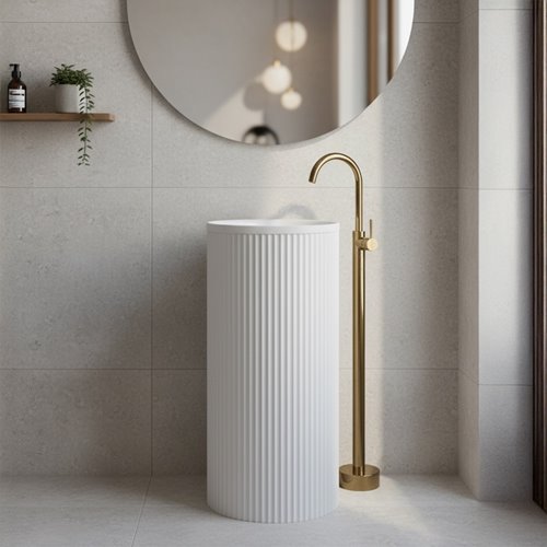 Umywalka wolnostojąca ceramiczna ryflowana okrągła biała 86x40 cm SCOT3-WH-WOF-860