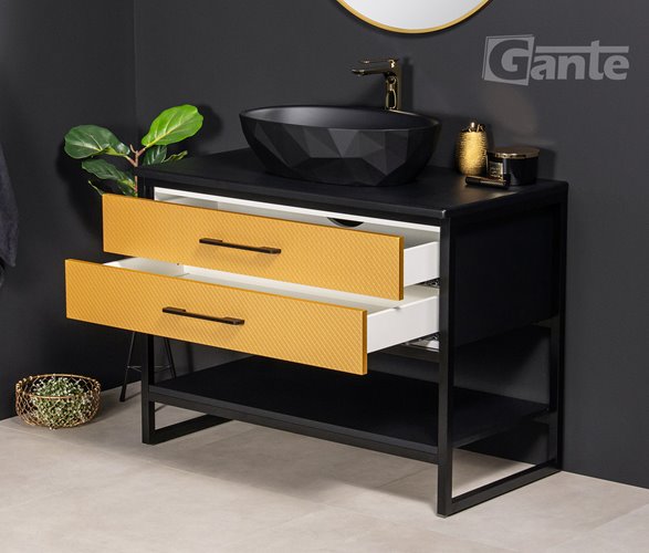Szafka stojąca z czarną umywalką kolor czarno złoty loft 100 cm seria New York