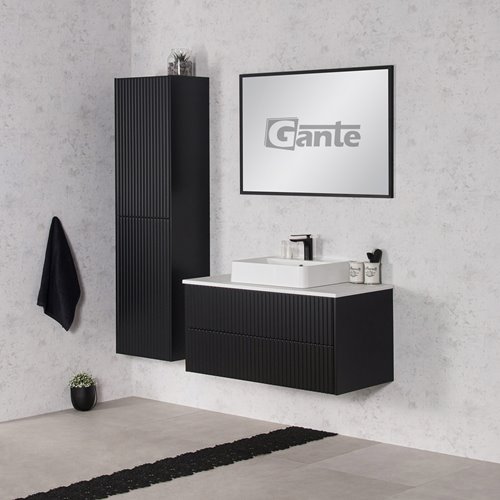 Szafka łazienkowa wisząca frezowana z umywalką 100 cm Mirage kolor czarny mat