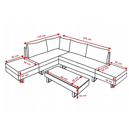 Zestaw mebli ogrodowych z technorattanu narożnik tarasowy Lime czarny zdjęcie 19