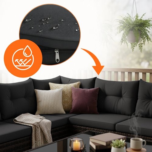 Zestaw mebli ogrodowych z technorattanu narożnik, stół, pufy Toledo brąz zdjęcie 12