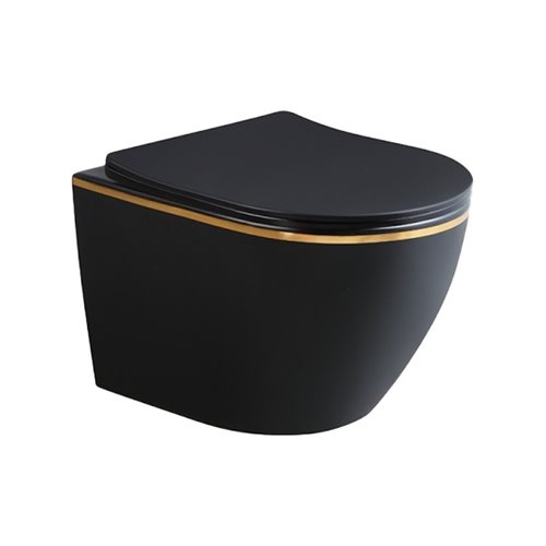 Czarna matowa  miska wc wisząca złoty rant Mizu Rimless 4.0 MIZU-MTB-GL-RIM-03 Hydrosan