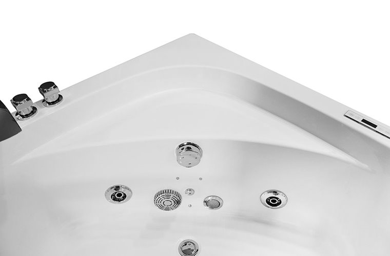Wanna z hydromasażem narożna 135x135 cm MO-0057 podwójny biały zagłówek