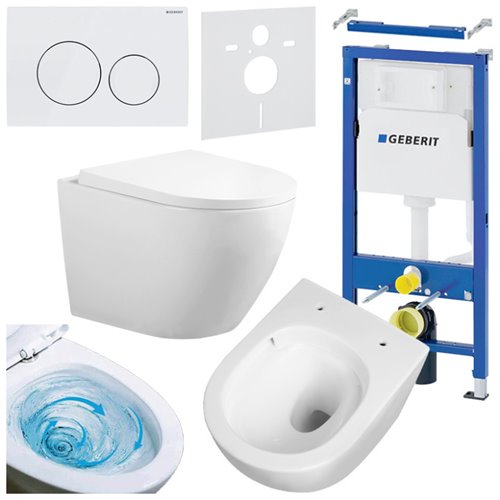 Zestaw podtynkowy stelaż GEBERIT DUOFIX + miska FLOW-WH-TR-02 + przycisk DELTA 20 biały