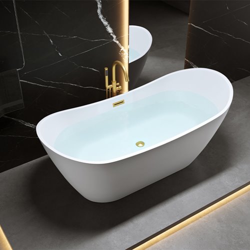 Wanna wolnostojąca biała przelew oraz korek złoty szczotkowany 180 cm Rica Hydrosan