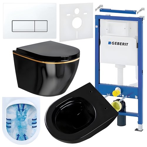 Zestaw podtynkowy stelaż GEBERIT DUOFIX + miska MIZU-BL-GL-RIM-02 + przycisk DELTA 50 biały