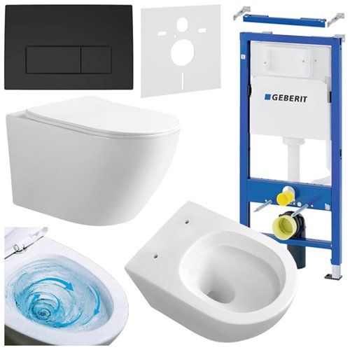 Zestaw podtynkowy stelaż GEBERIT DUOFIX + miska MIZU-WH-TR-03 + przycisk DELTA 50 czarny mat