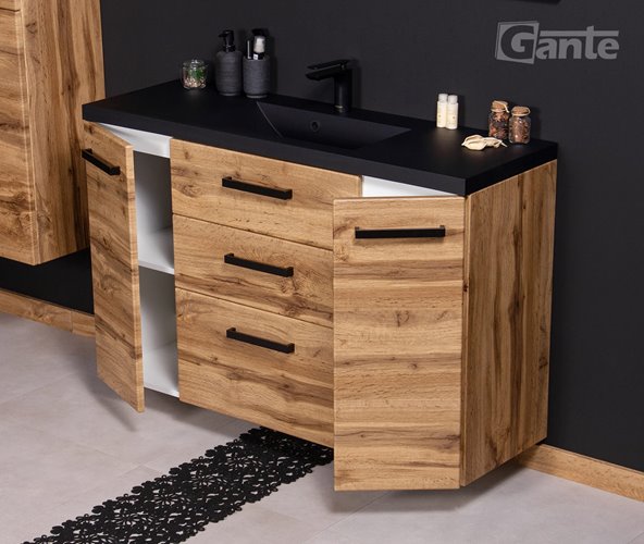 Szafka wisząca z czarną matową umywalką 120 cm kolor dąb naturalny 39/3C seria Fokus Loft Gante