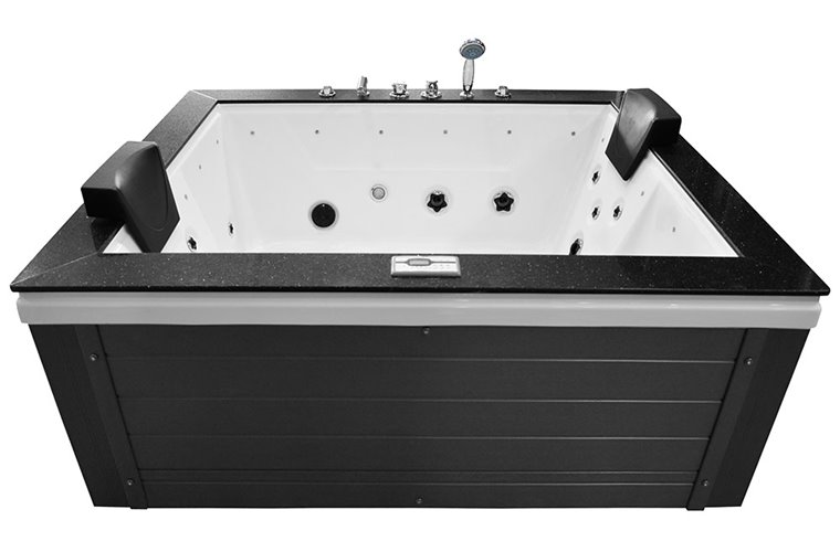 Szara prostokątna wanna z hydromasażem, obudowa grafitowa 180x150 cm MUS-1089