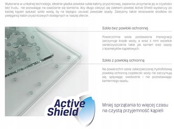 Szkło kabiny prysznicowej z Active Shield, które chroni przed osadami i kamieniem
