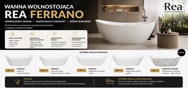 wanna wolnostojaca Rea Ferrano porownanie modeli 150 160 170 180 cm oraz Ferrano Nature marmur