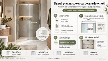 Drzwi rozsuwane do wnęki oszczędzają miejsce przed prysznicem.