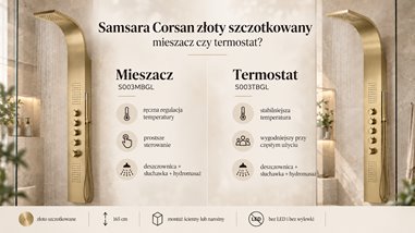 Panel prysznicowy Samsara Corsan złoty szczotkowany – mieszacz czy termostat?
