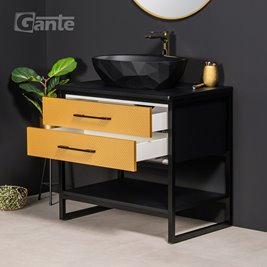 Szafka stojąca z czarną umywalką kolor czarno złoty loft 80 cm seria New York