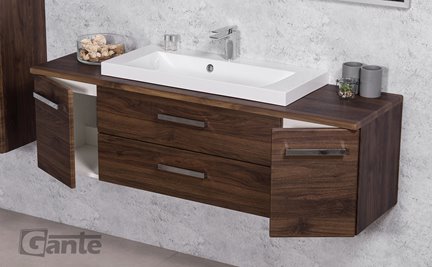 Szafka łazienkowa wisząca z umywalką nablatową 140 cm 39/2 Fokus kolor orzech