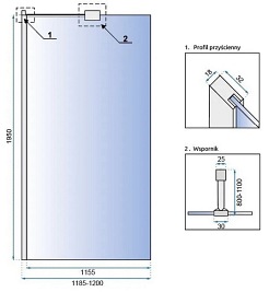 Ścianka prysznicowa z półką i wieszakiem 120 cm Aero Evo Rea