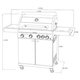 Grill gazowy ZEUS-C kolor czarny ruszt żeliwny moc 14,5 kW + pokrowiec + palnik boczny + LED zdjęcie 28