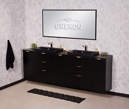 Czarna matowa szafka łazienkowa z dwiema czarnymi umywalkami 210 cm Liv 2 Victa